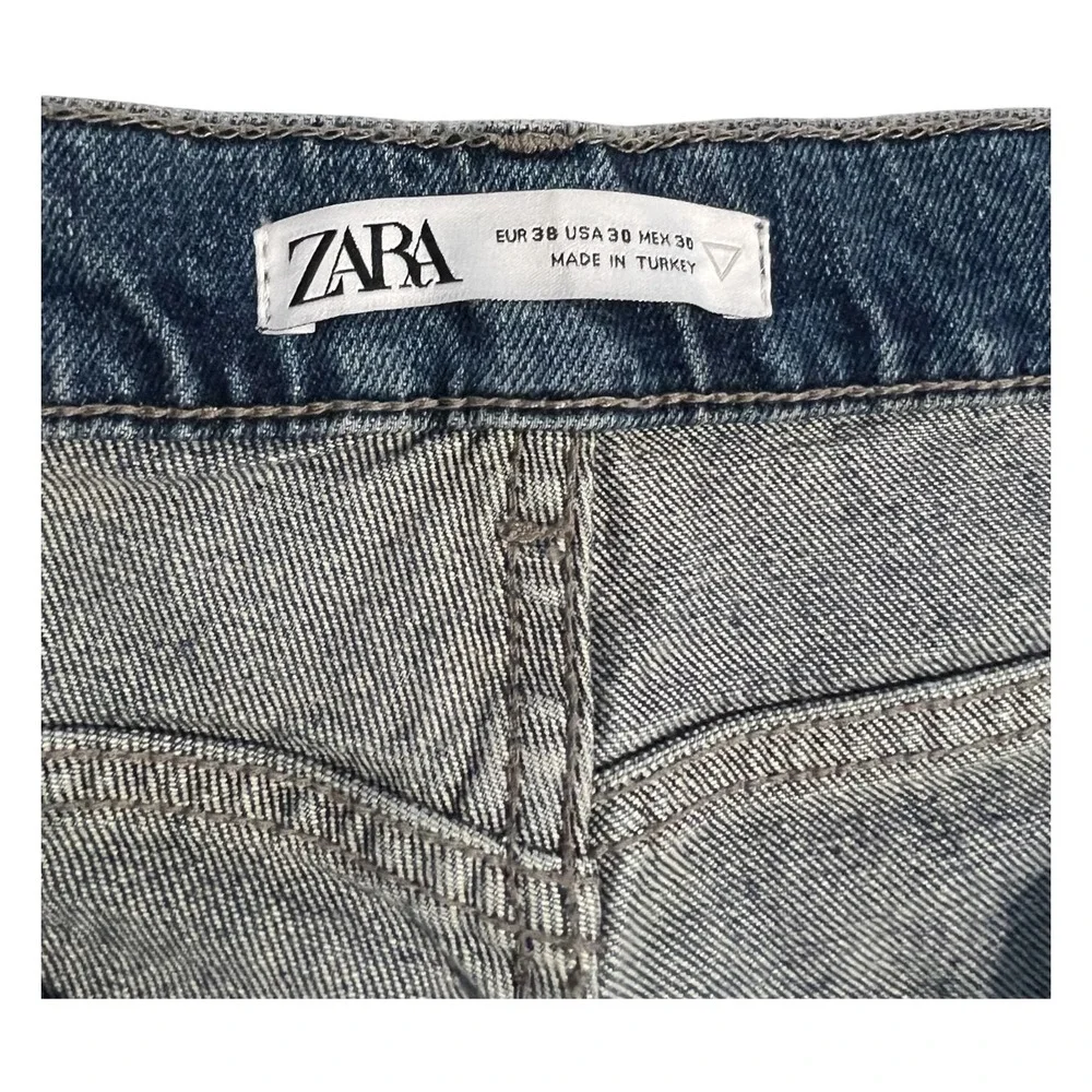 ZARA Women's Straight Leg Jeans Size 30 Blue‎ Mid Rise Knee Seam Denim